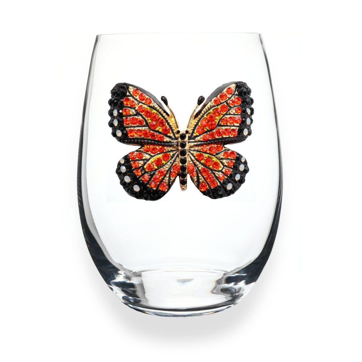 Monarch Butterly Jeweled Stemless Wine Glass
