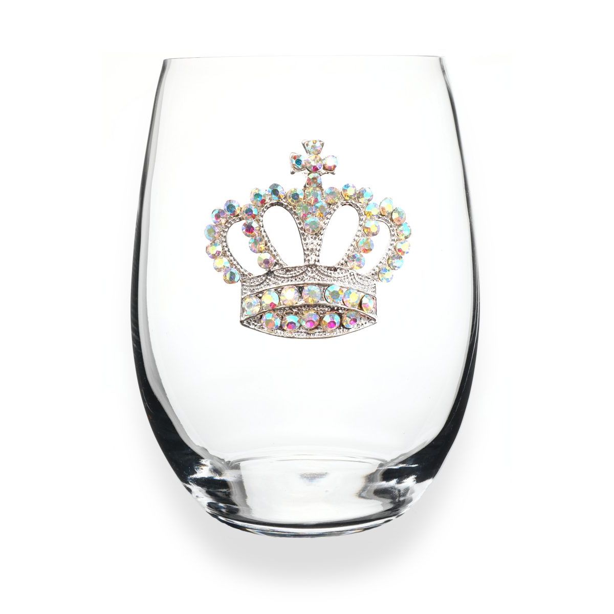 Aurora Borealis Crown Jeweled Stemless Wine Glass