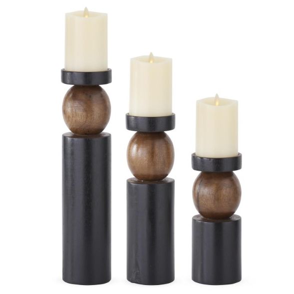 Set of 3 Black & Brown Ball Candleholders