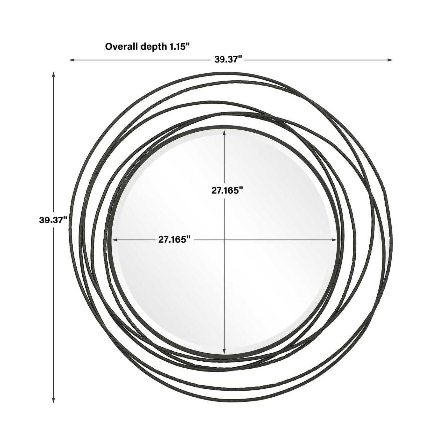 BLACK WHIRLWIND ROUND MIRROR