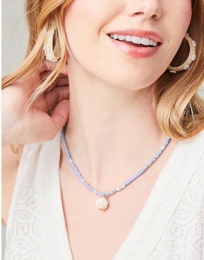 Blue Harmony Beaded Pendant Necklace 17"