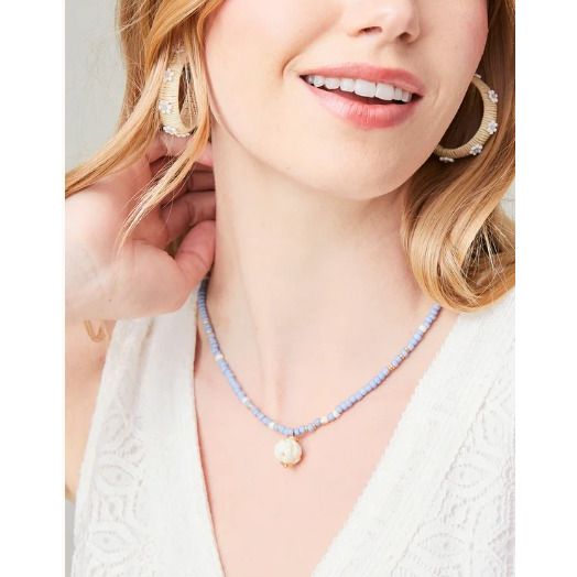 Blue Harmony Beaded Pendant Necklace 17"
