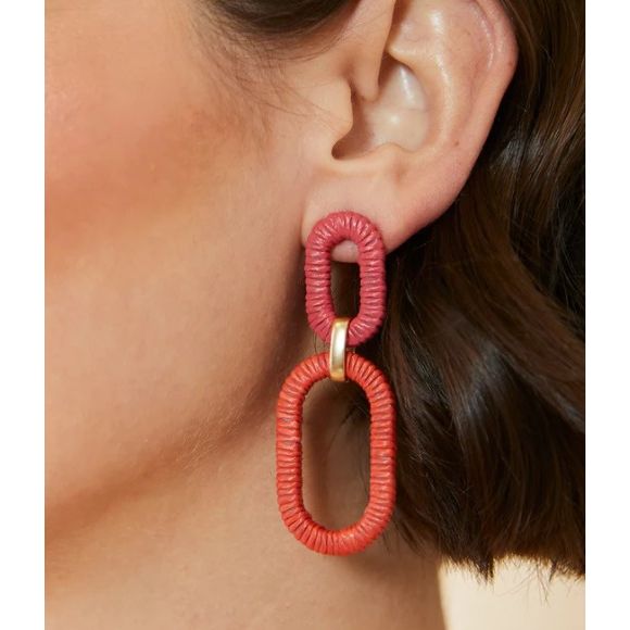 Straw Link Earrings Red