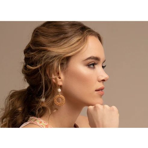Woven Ring Earrings Gold/Taupe