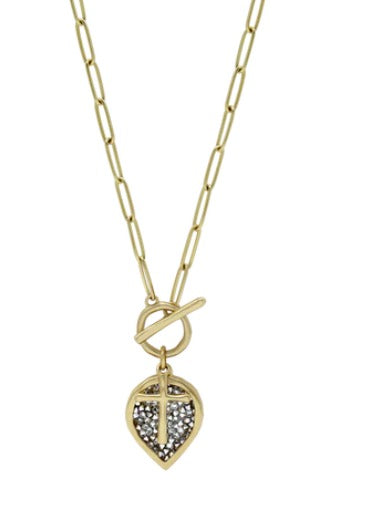 Kristal Lotus Cross Toggle Necklace
