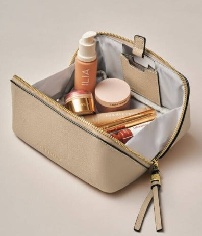 Taupe Fold-Out Mirror Makeup Bag