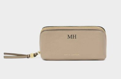 Taupe Fold-Out Mirror Makeup Bag
