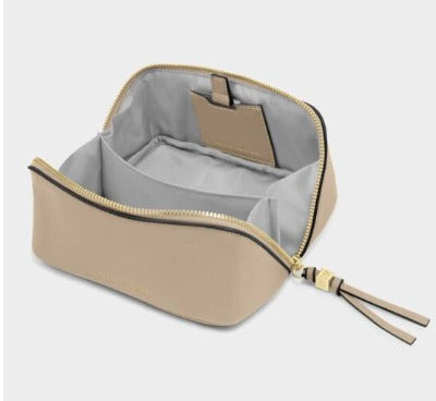 Taupe Fold-Out Mirror Makeup Bag