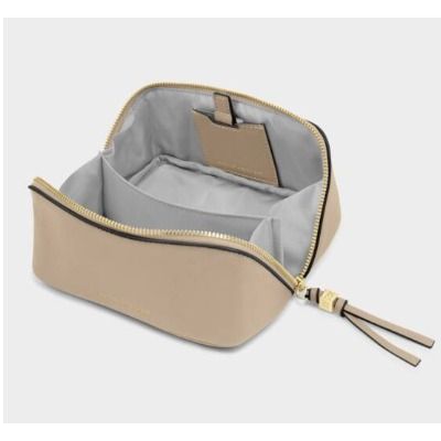 Taupe Fold-Out Mirror Makeup Bag