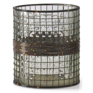Clear Blown Glass Vase in Metal Cage w/Wire Wrapped Centers