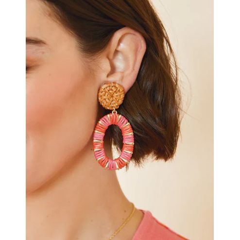 Straw Oval Earrings Red
