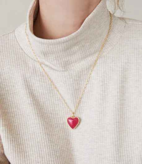 Full Heart Necklace 18" Pink