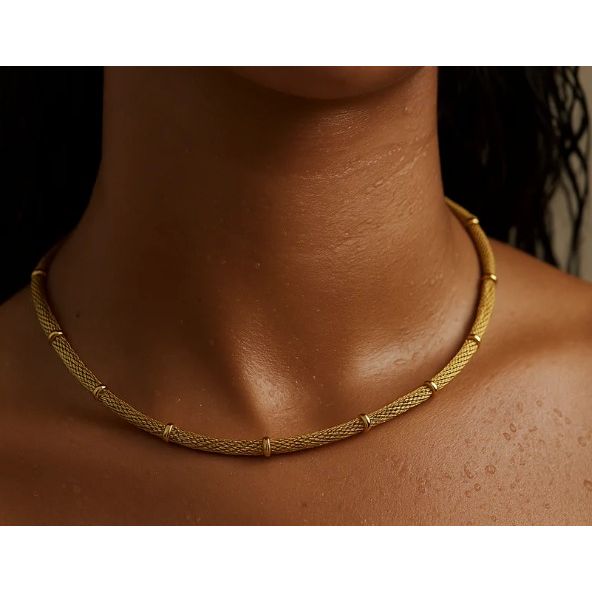 Cosette Beaded Round Mesh Chain Necklace