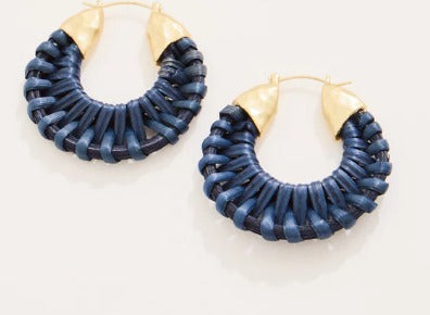 Wicker Hoop Earrings Dark Blue