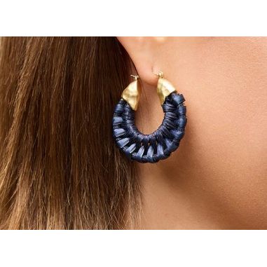 Wicker Hoop Earrings Dark Blue