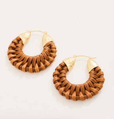 Wicker Hoop Earrings Brown