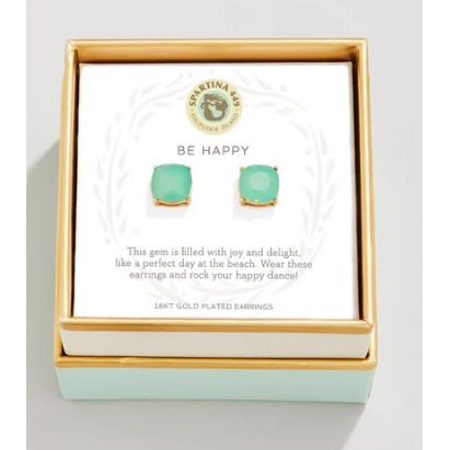 Sea Glass Stud Earrings Happy/Sea Green