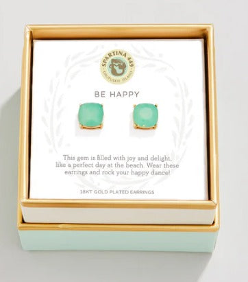 Sea Glass Stud Earrings Happy/Sea Green