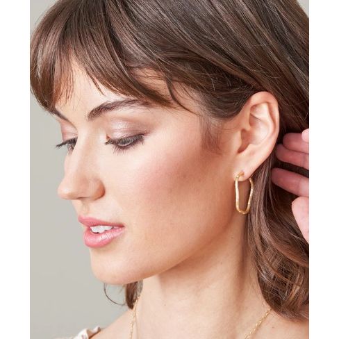 Sand Bar Wave Hoop Earrings 32mm White Opal