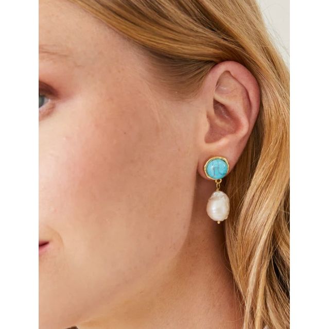 Bauble Pearl Drop Earrings Pearl/Turquoise