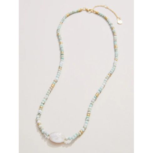 Harmony Beaded Necklace 17" Light Turquoise/Pearl