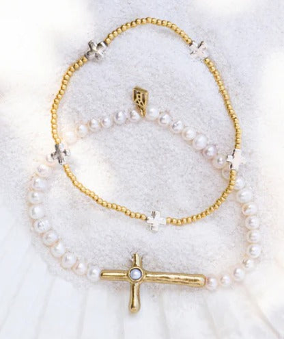 Life in Balance Cross Mini Ball Stretch Bracelet