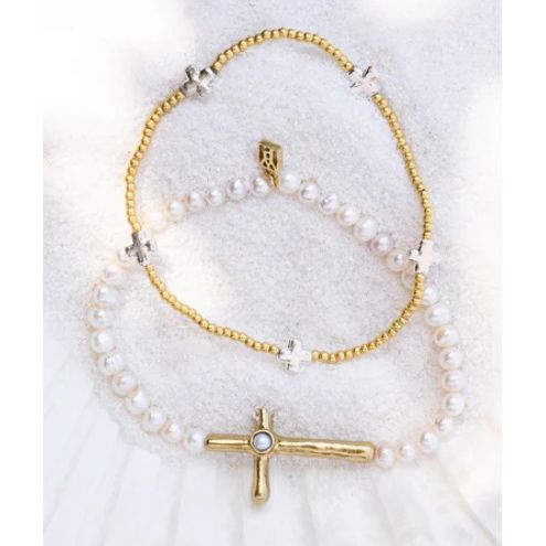 Life in Balance Cross Mini Ball Stretch Bracelet