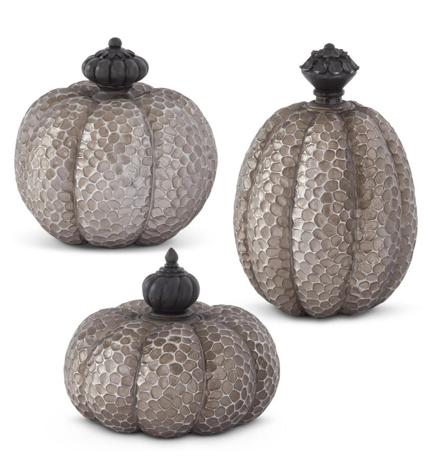 Gray Resin Textured Pumpkins w/Knob Stem