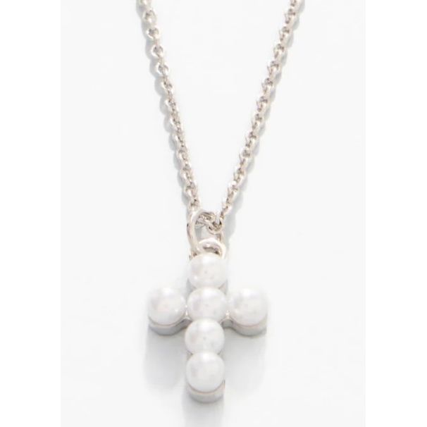 SLV Necklace 18ª Faith/Pearl Cross Silver