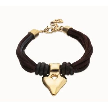 Bracelet in silk thread and brown leather with heart