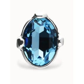 Large ring with blue oval faceted crystal