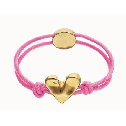 Pink elastic thread bracelet with heart charm