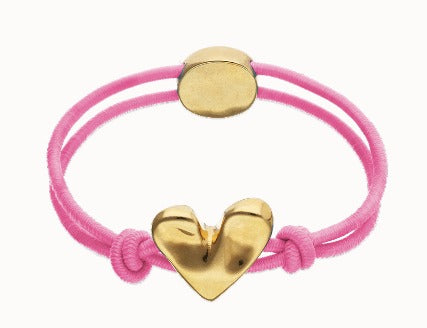 Pink elastic thread bracelet with heart charm