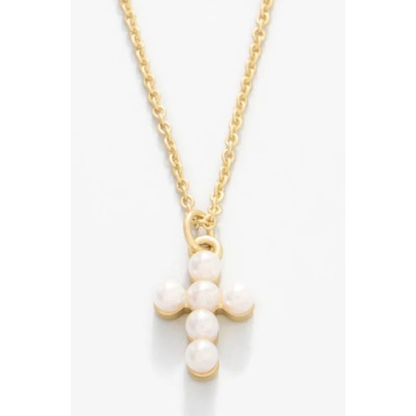 SLV Necklace 18º Faith/Pearl Cross Gold