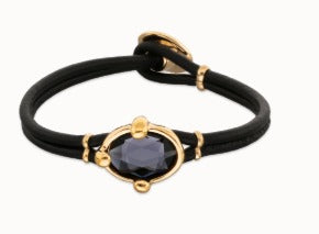 Leather bracelet with faceted black oval crystal