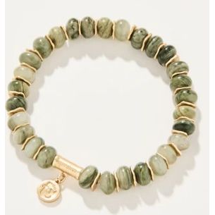 Stone Stretch Bracelet 8mm Silver Leaf Jasper