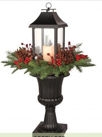 PINE/WP BERRY/CONE LANTERN IN URN
