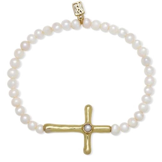 Poetic Cross Pearl Stretch Bracelet