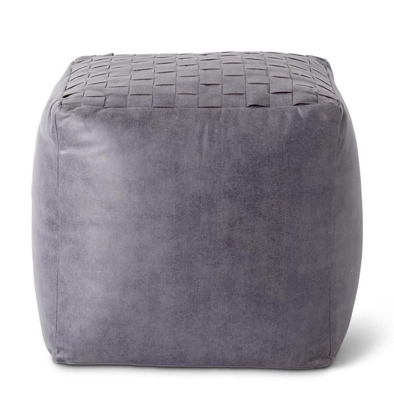Gray Woven Vegan Leather Square Pouf Ottoman