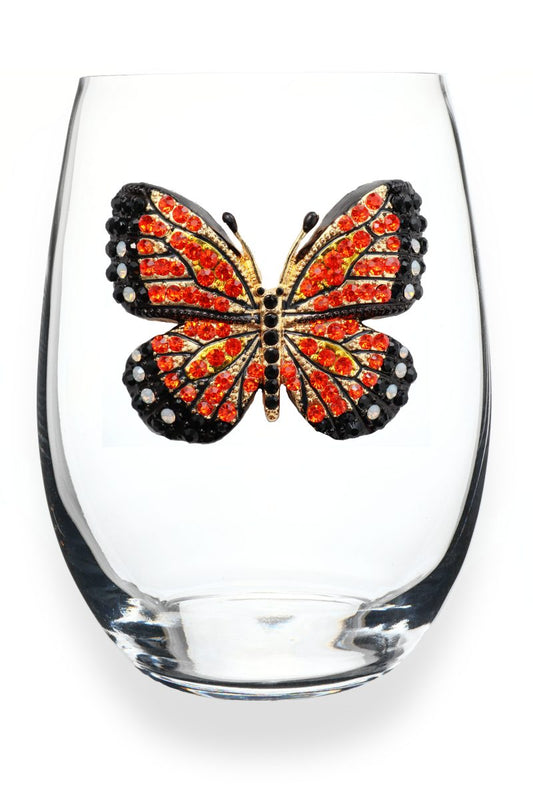 Monarch Butterly Jeweled Stemless Wine Glass