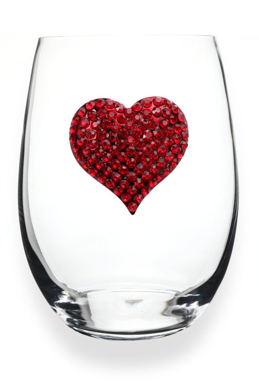 Red Heart Stemless Wine Glass