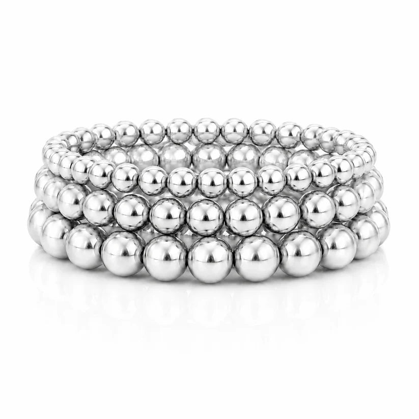 Jensie Beaded Bracelet Set Silver