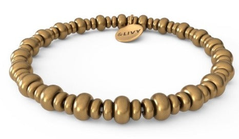 Triple Rondelle Beaded Stretch Bracelet - Antique Gold Finish