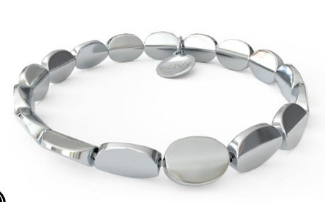 Oval Smooth Shiny Silver Beaded Stretch Bracelet