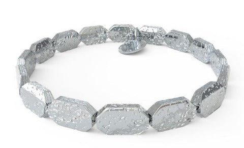 Rectangular Hammered Shiny Silver Beaded Stretch Bracelet