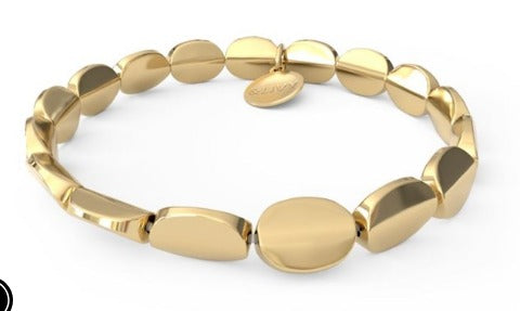 Oval Smooth Shiny Gold Beaded Stretch Bracelet