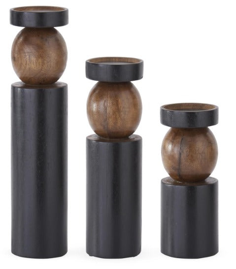 Set of 3 Black & Brown Ball Candleholders