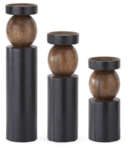Set of 3 Black & Brown Ball Candleholders