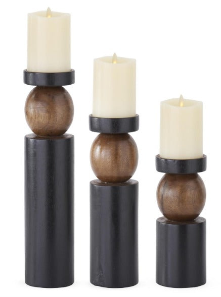 Set of 3 Black & Brown Ball Candleholders