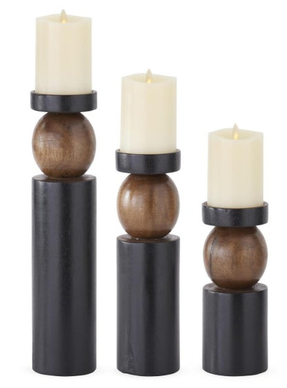 Set of 3 Black & Brown Ball Candleholders